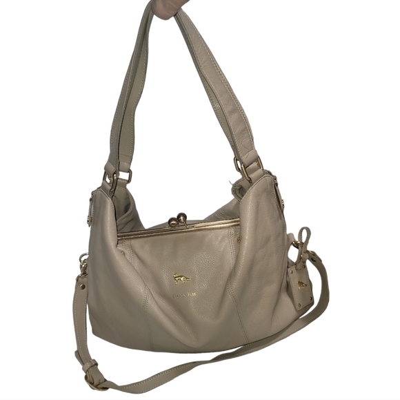 Emma Fox Handbags - Emma Fox Dressage Kiss Lock Hobo Bag Cream Gold Hardware Lined